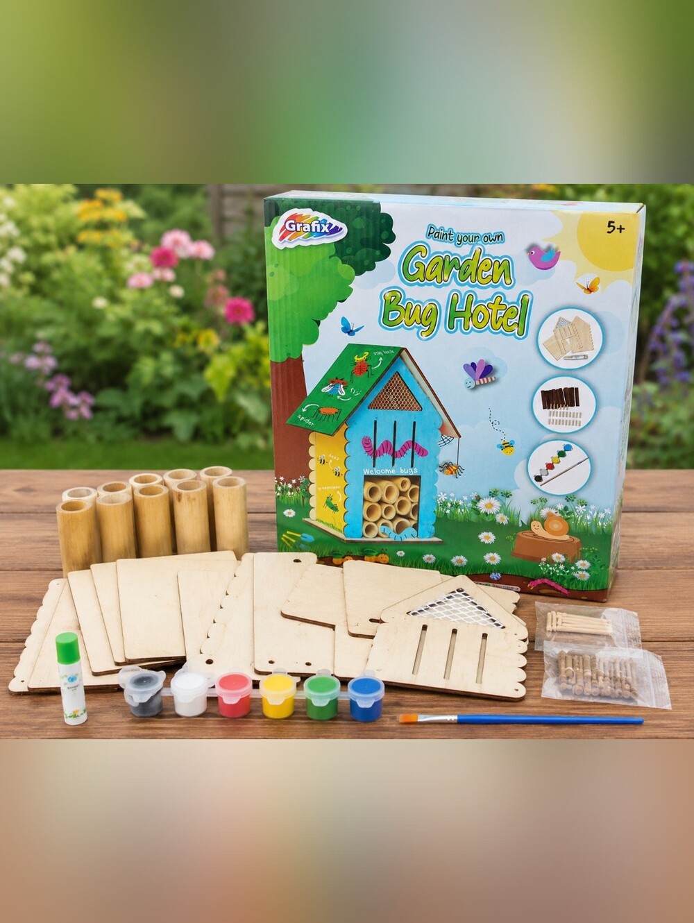 Grafix Paint Your Own Garden Bug Hotel Wooden Craft Kit Kids DIY Open Box Comple